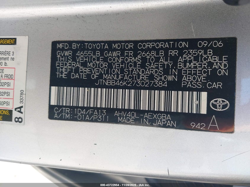 2007 Toyota Camry Le VIN: 4T1BE46K77U696090 Lot: 43722954