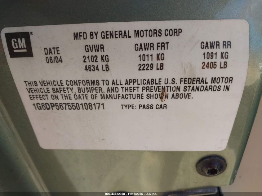 2005 Cadillac Cts Standard VIN: 1G6DP567550108171 Lot: 43722958