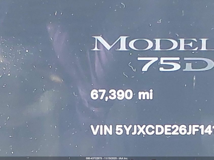 2018 Tesla Model X 100D/75D/P100D VIN: 5YJXCDE26JF141343 Lot: 43722978