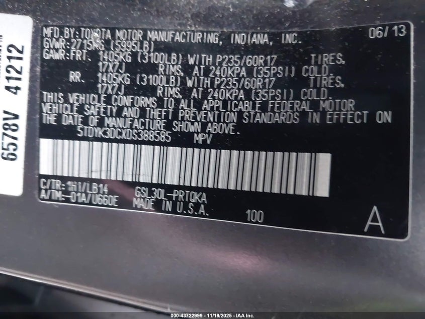 5TDYK3DCXDS388585 2013 TOYOTA SIENNA photo no. 9