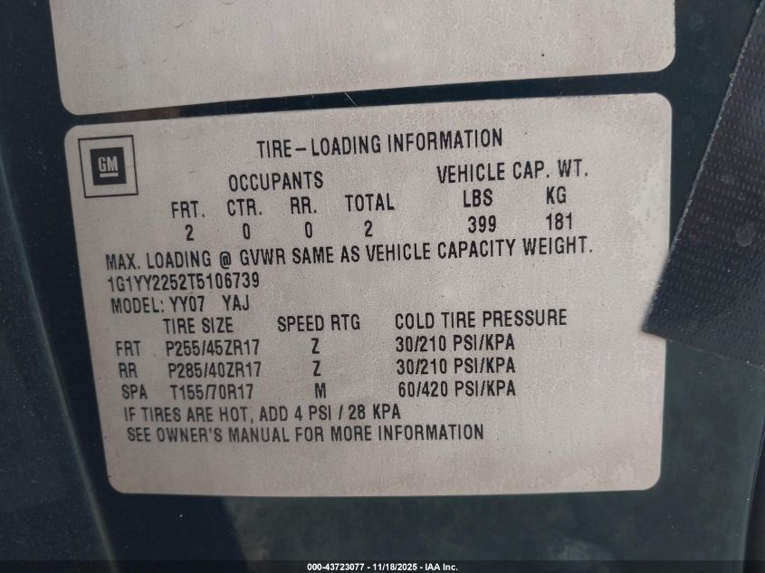 1996 Chevrolet Corvette VIN: 1G1YY2252T5106739 Lot: 43723077