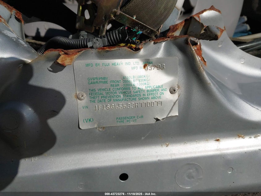 2003 Subaru Forester Xs VIN: JF1SG65633H770077 Lot: 43723276