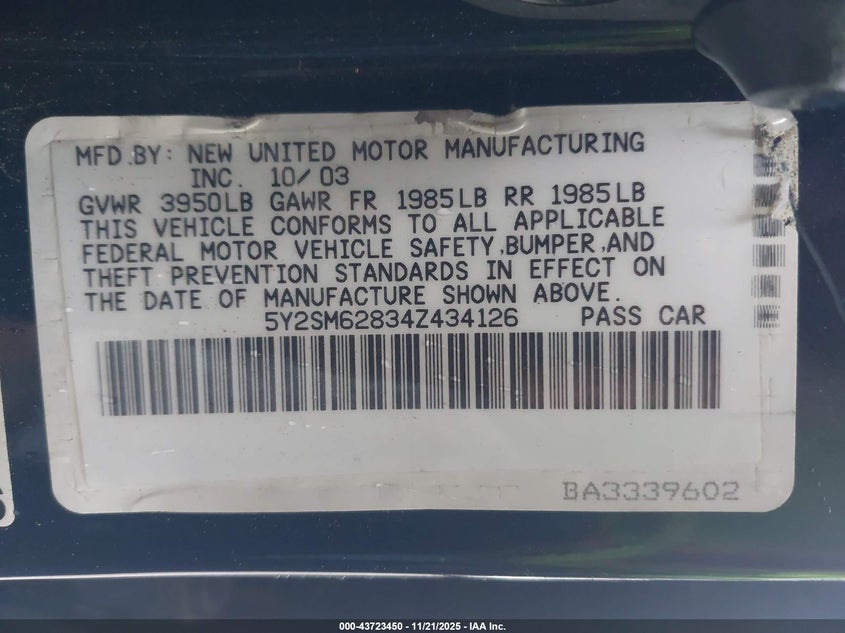 2004 Pontiac Vibe Sw 4Wd VIN: 5Y2FM62834C434126 Lot: 43723450