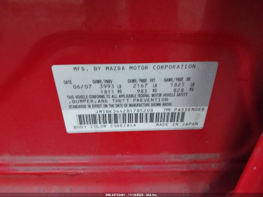 2008 Mazda Mazda3 S Grand Touring VIN: JM1BK344281785208 Lot: 43723451