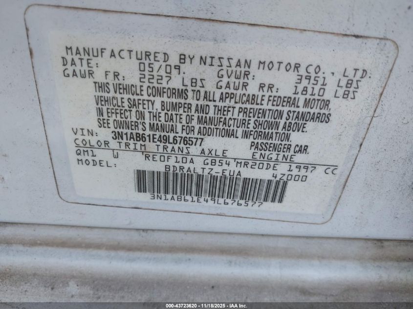 2009 Nissan Sentra 2.0Sr VIN: 3N1AB61E49L676577 Lot: 43723620