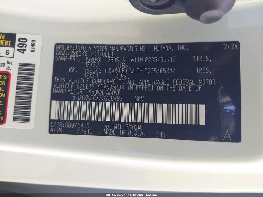 5TDYRKECXSS238493 2025 TOYOTA SIENNA photo no. 9