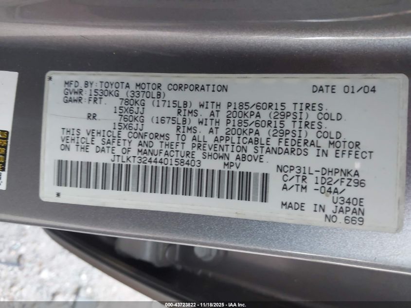 2004 Scion Xb VIN: JTLKT324440158403 Lot: 43723822