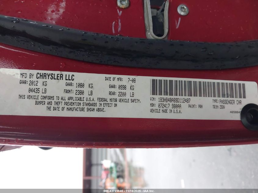 2009 Dodge Caliber Sxt VIN: 1B3HB48A89D112487 Lot: 43723846