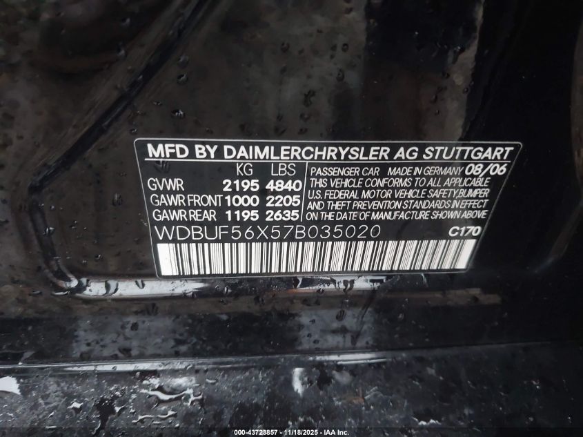 2007 Mercedes-Benz E 350 VIN: WDBUF56X57B035020 Lot: 43723857