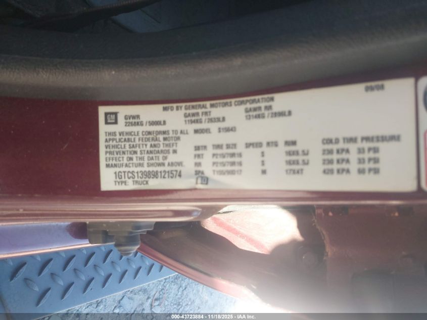 2009 GMC Canyon Value Package VIN: 1GTCS139898121574 Lot: 43723884