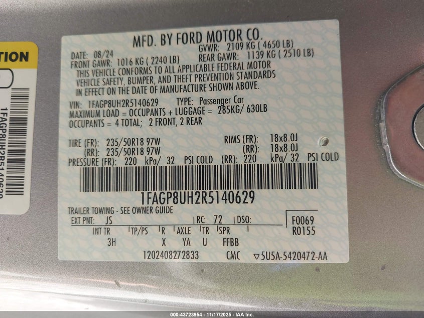1FAGP8UH2R5140629 2024 FORD MUSTANG photo no. 9