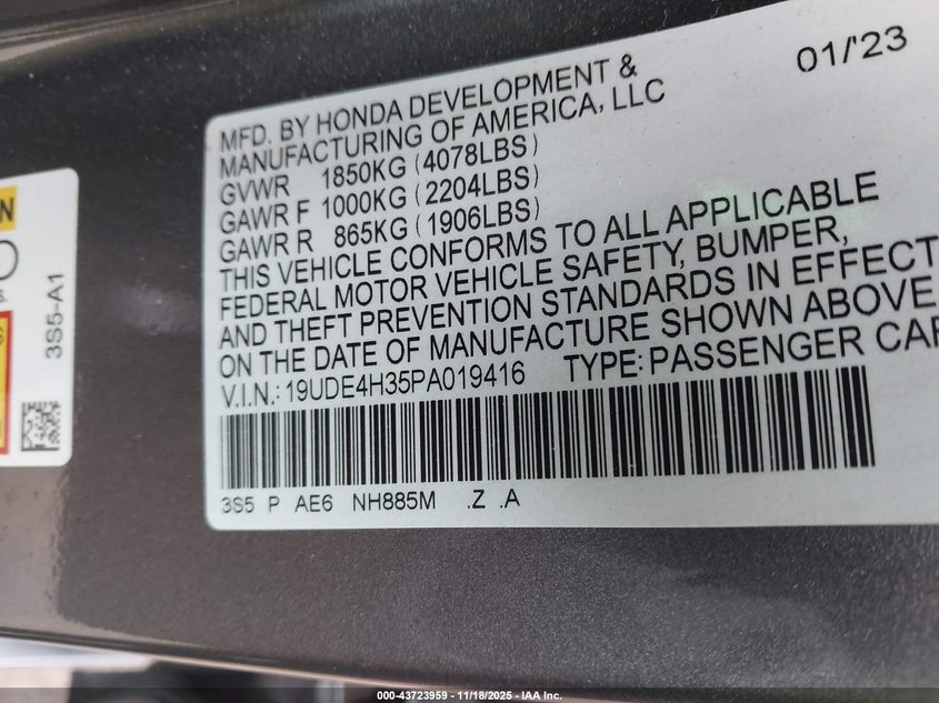 19UDE4H35PA019416 2023 ACURA INTEGRA photo no. 9