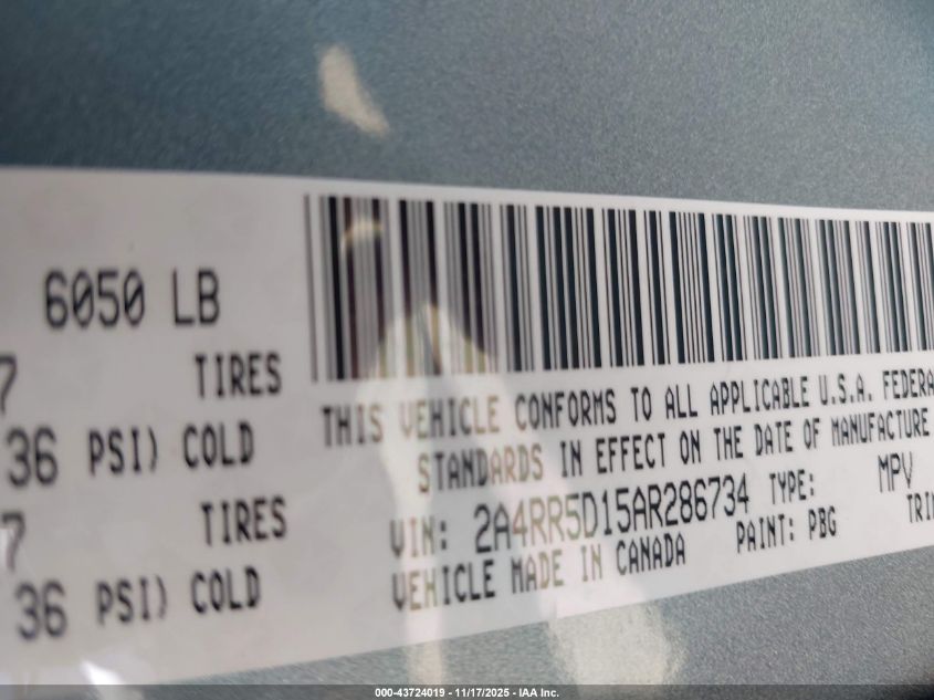 2010 Chrysler Town & Country Touring VIN: 2A4RR5D15AR286734 Lot: 43724019