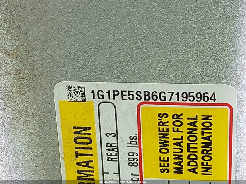 1G1PE5SB6G7195964 2016 CHEVROLET CRUZE photo no. 9