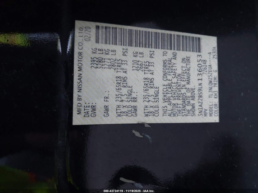 5N1AZ2BS9LN136053 2020 NISSAN MURANO photo no. 9