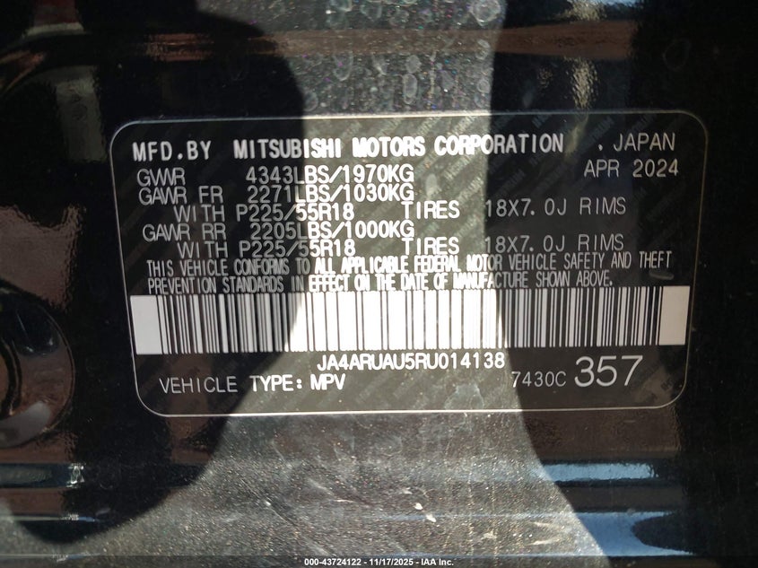 JA4ARUAU5RU014138 2024 MITSUBISHI OUTLANDER photo no. 9