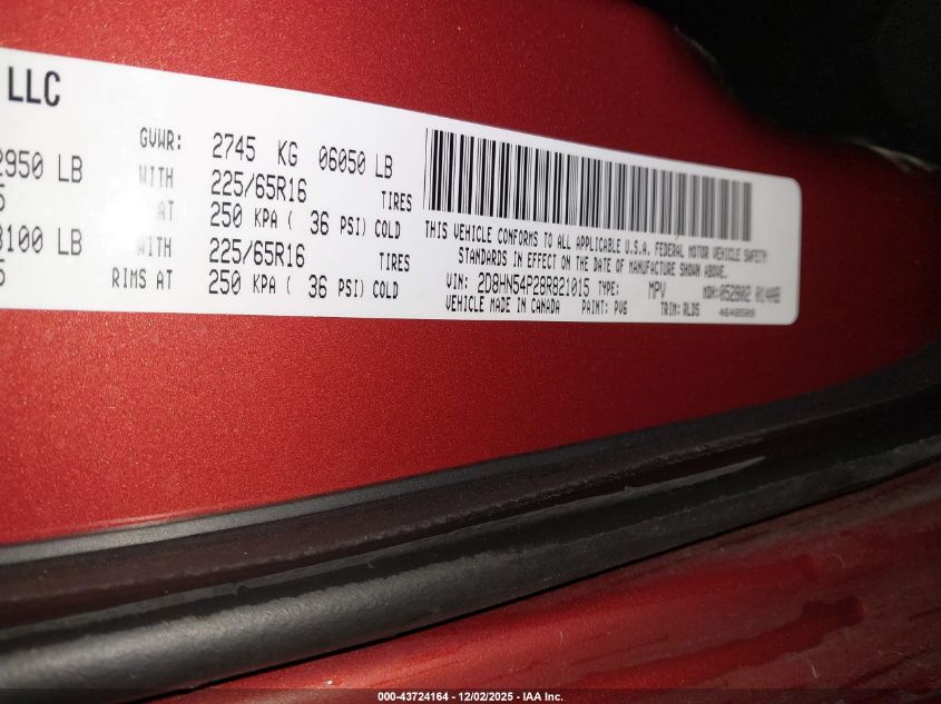 2008 Dodge Grand Caravan Sxt VIN: 2D8HN54P28R821015 Lot: 43724164