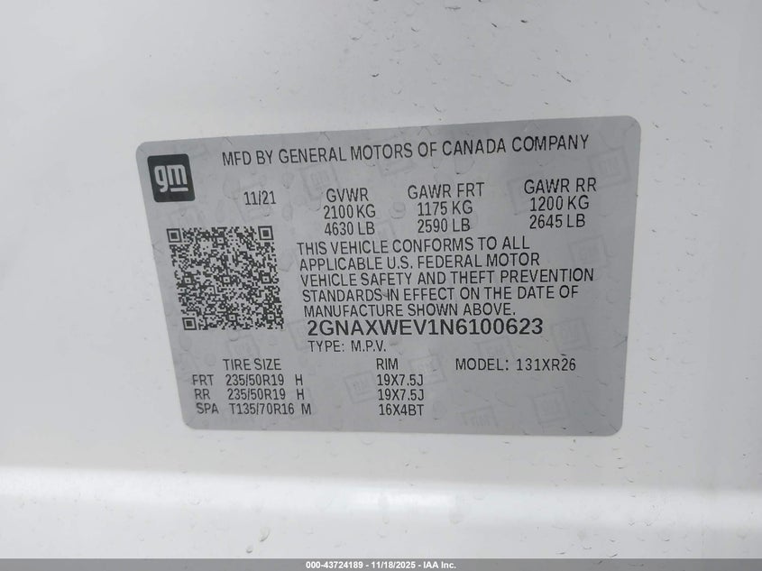 2GNAXWEV1N6100623 2022 CHEVROLET EQUINOX photo no. 9
