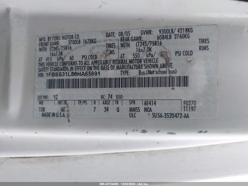 1FBSS31L86HA65691 2006 FORD ECONOLINE photo no. 9