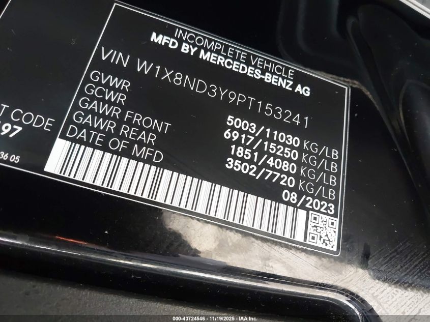 2023 Mercedes-Benz Sprinter 3500Xd High Roof 4-Cyl Diesel Ho VIN: W1X8ND3Y9PT153241 Lot: 43724546