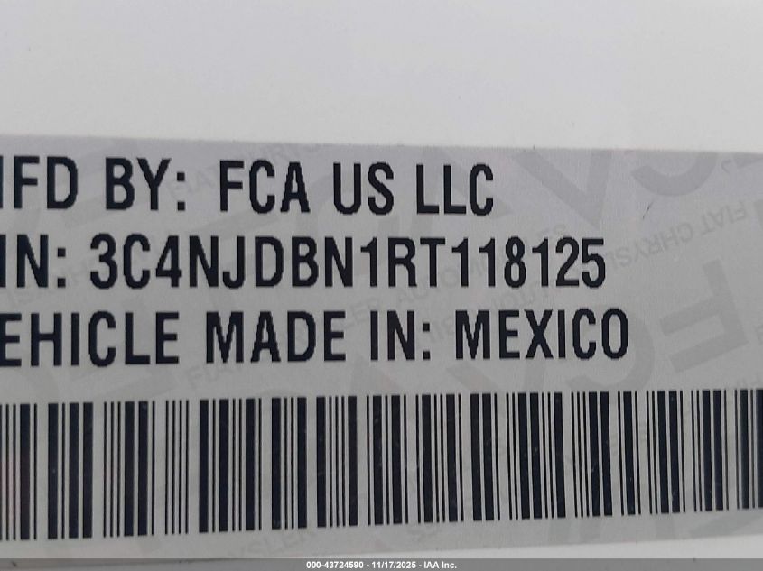 2024 Jeep Compass Latitude 4X4 VIN: 3C4NJDBN1RT118125 Lot: 43724590