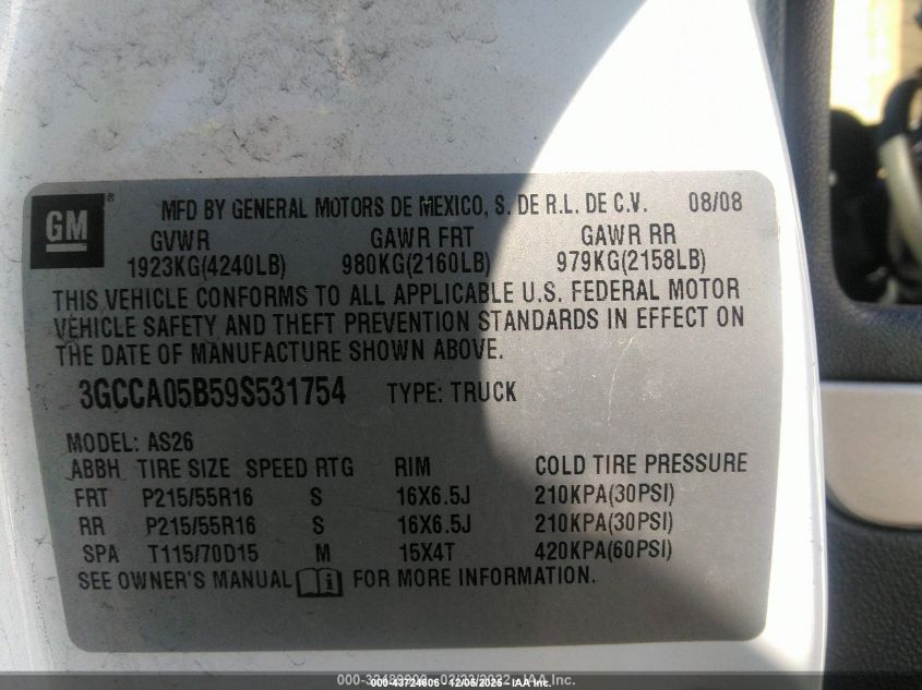 2009 Chevrolet Hhr Panel Lt VIN: 3GCCA05B59S531754 Lot: 43724606