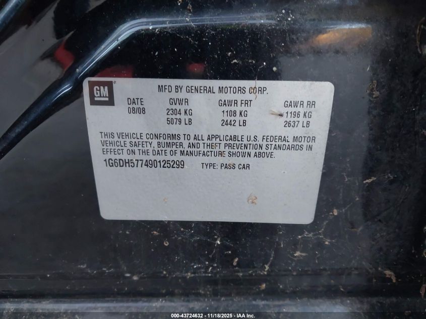 2009 Cadillac Cts Standard VIN: 1G6DH577490125299 Lot: 43724632