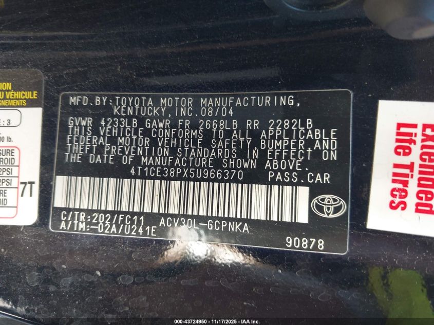 2005 Toyota Camry Solara Se Sport VIN: 4T1CE38PX5U966370 Lot: 43724950