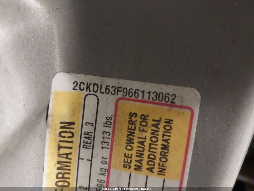 2006 Pontiac Torrent VIN: 2CKDL63F966113062 Lot: 43724989