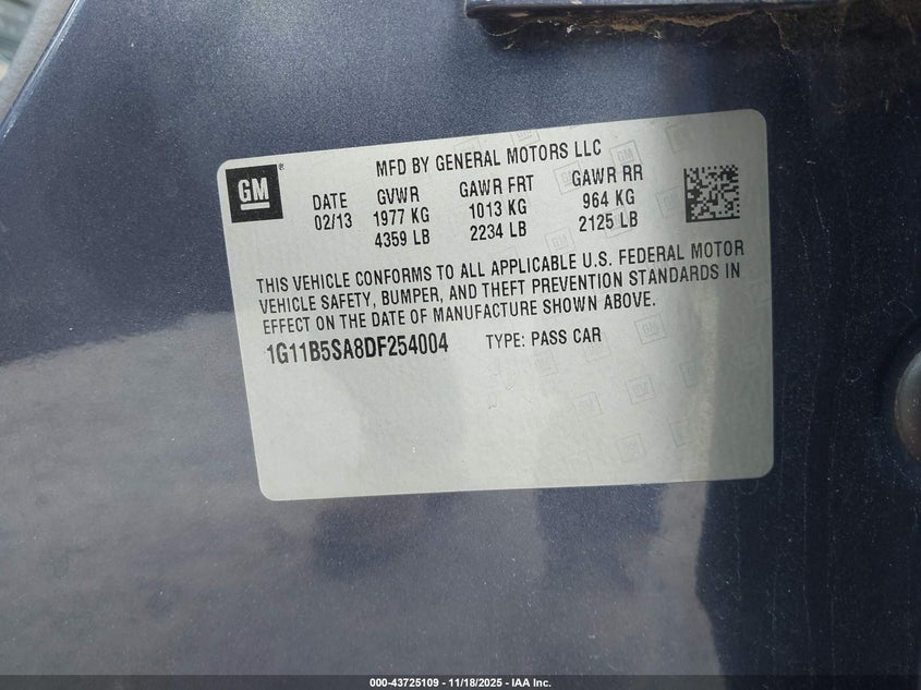 1G11B5SA8DF254004 2013 CHEVROLET MALIBU photo no. 9