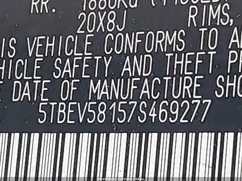 2007 Toyota Tundra Limited 5.7L V8 VIN: 5TBEV58157S469277 Lot: 43725292