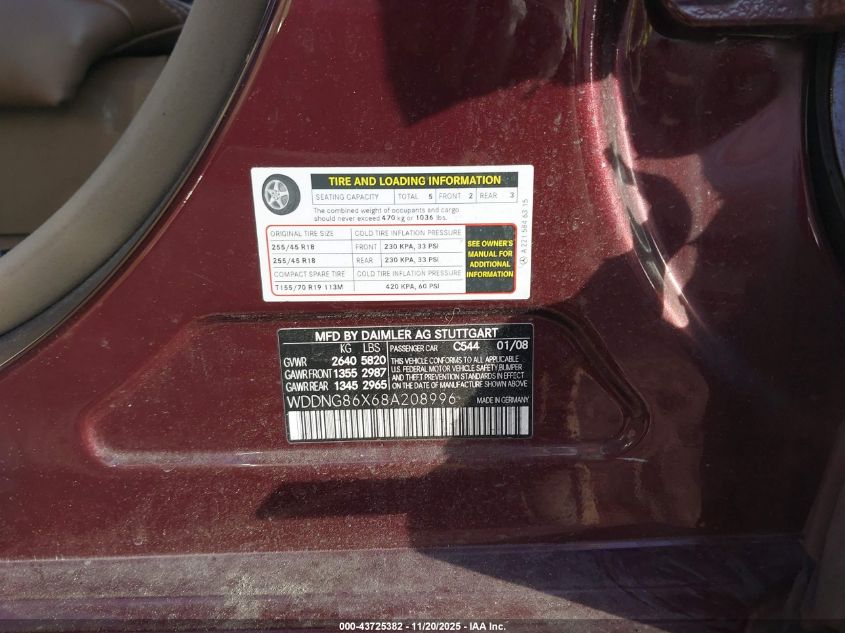 2008 Mercedes-Benz S 550 4Matic VIN: WDDNG86X68A208996 Lot: 43725382