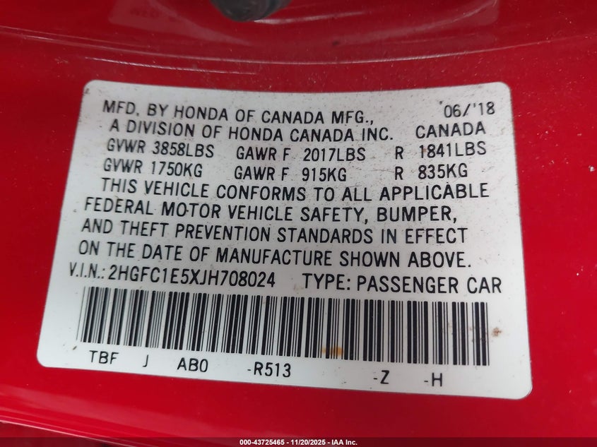 2HGFC1E5XJH708024 2018 HONDA CIVIC photo no. 9