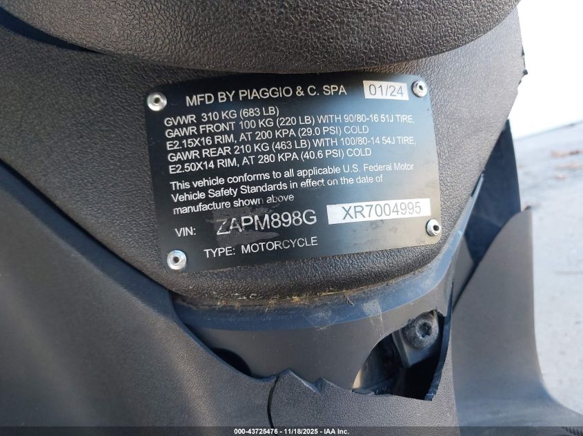 2024 Piaggio Liberty 150/150 S VIN: ZAPM898GXR7004995 Lot: 43725476