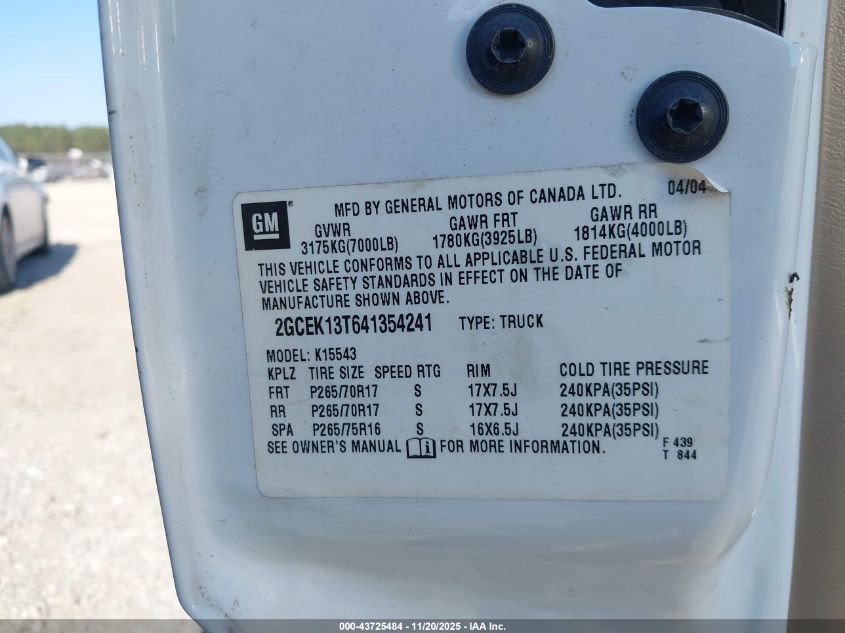 2004 Chevrolet Silverado 1500 Z71 VIN: 2GCEK13T641354241 Lot: 43725484