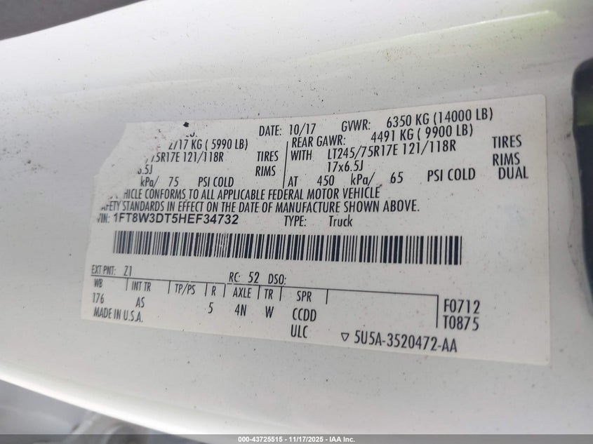 1FT8W3DT5HEF34732 2017 FORD F350 photo no. 9