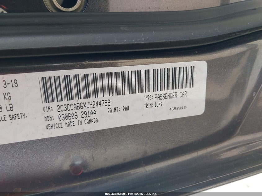 2C3CCABGXJH244759 2018 CHRYSLER 300 photo no. 9