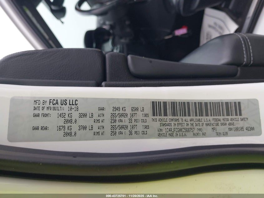 1C4RJFCGXKC568757 2019 JEEP GRAND CHEROKEE photo no. 9