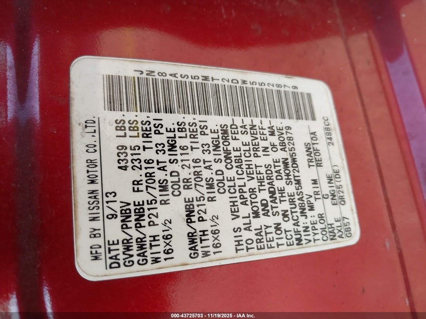 JN8AS5MT2DW552879 2013 NISSAN ROGUE photo no. 9