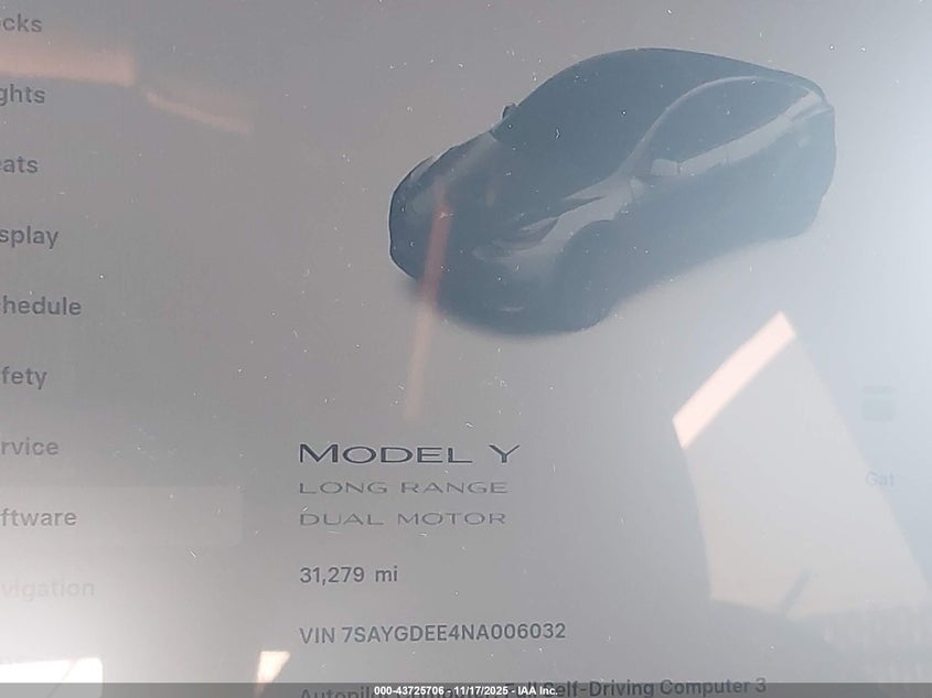 2022 Tesla Model Y Long Range Dual Motor All-Wheel Drive VIN: 7SAYGDEE4NA006032 Lot: 43725706