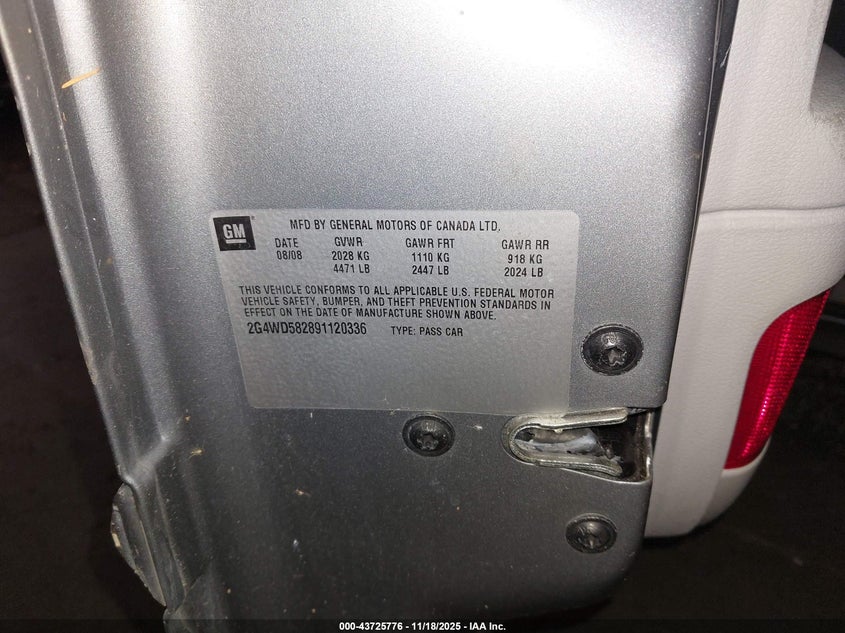 2009 Buick Lacrosse Cxl VIN: 2G4WD582891120336 Lot: 43725776