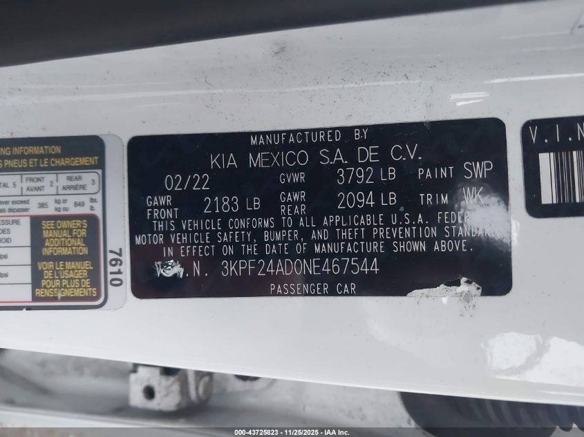 3KPF24AD0NE467544 2022 KIA FORTE photo no. 9