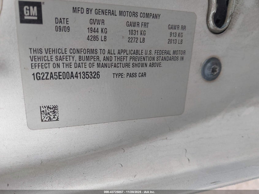 2010 Pontiac G6 VIN: 1G2ZA5E00A4135326 Lot: 43725857