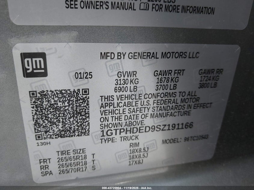 2025 GMC Sierra 1500 2Wd Short Box Slt VIN: 1GTPHDED9SZ191166 Lot: 43725904