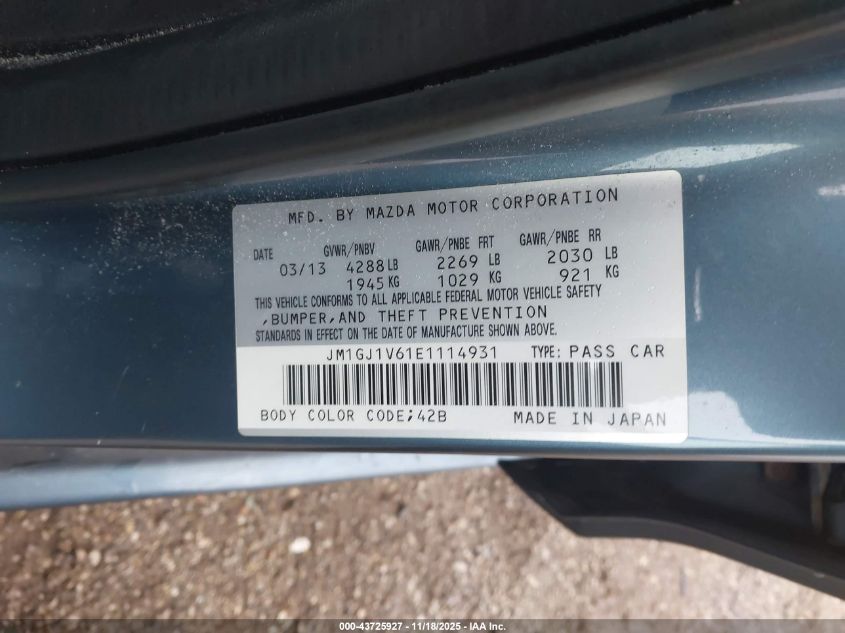 2014 Mazda Mazda6 I Touring VIN: JM1GJ1V61E1114931 Lot: 43725927