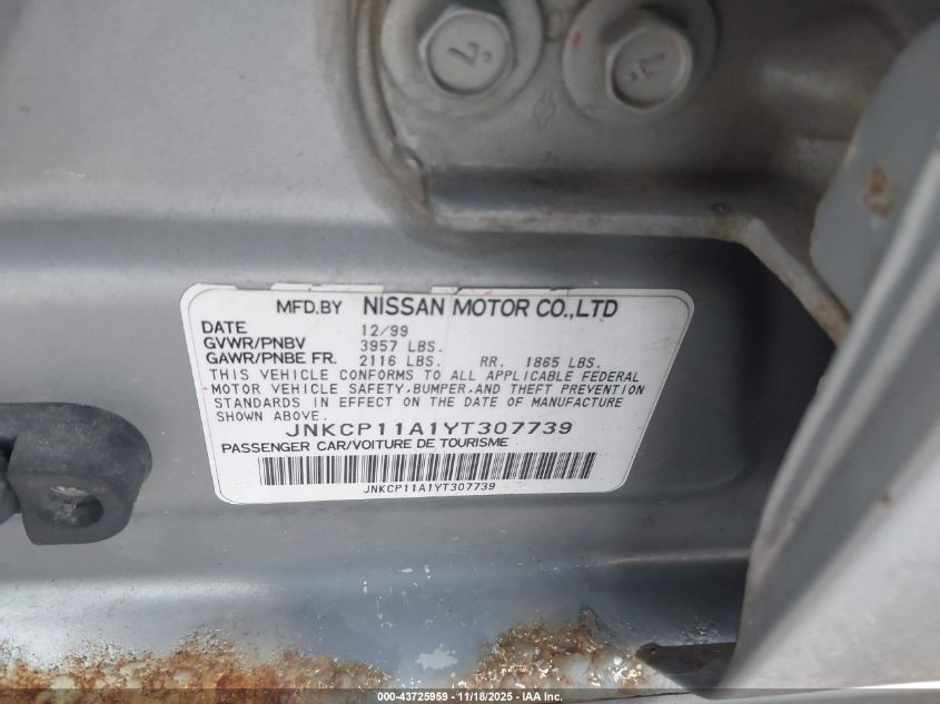 2000 Infiniti G20 Luxury/Touring VIN: JNKCP11A1YT307739 Lot: 43725959