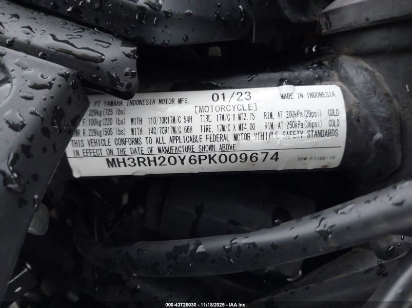 2023 Yamaha Mt-03 VIN: MH3RH20Y6PK009674 Lot: 43726030