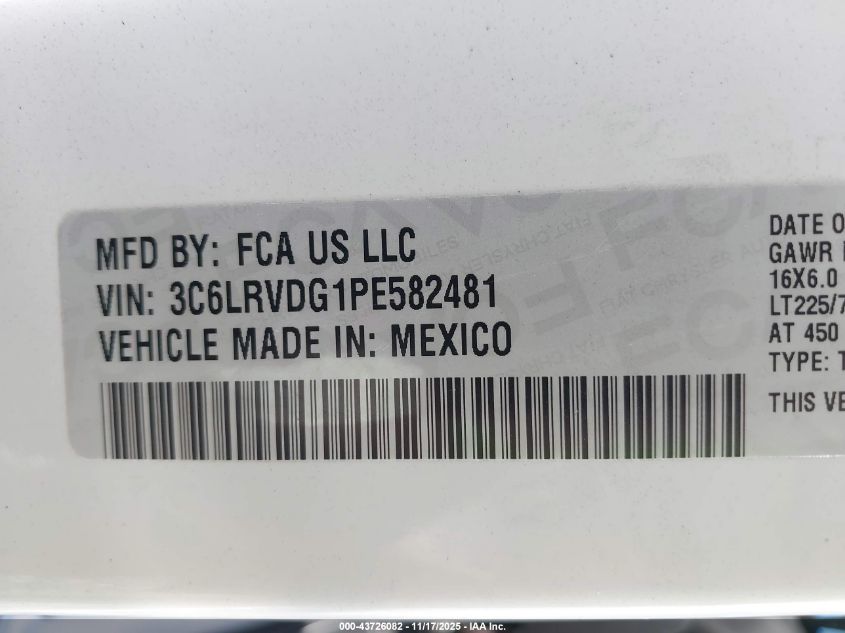 2023 Ram Promaster 2500 High Roof 159 Wb VIN: 3C6LRVDG1PE582481 Lot: 43726082