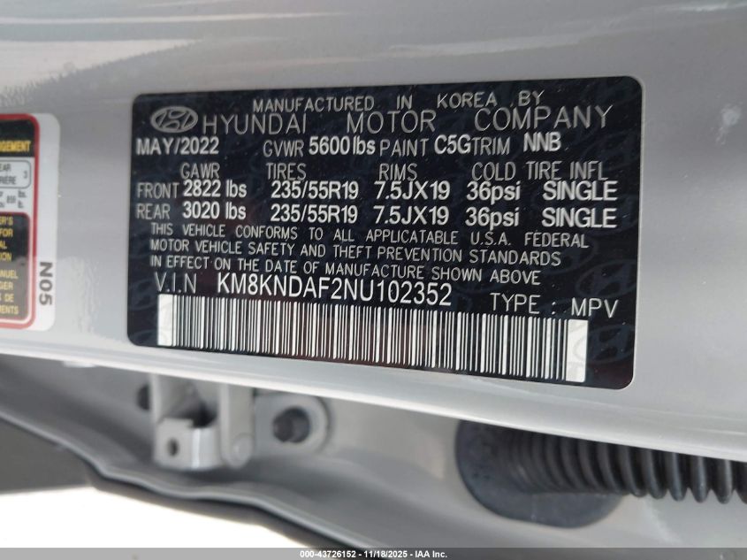 2022 Hyundai Ioniq 5 Sel VIN: KM8KNDAF2NU102352 Lot: 43726152