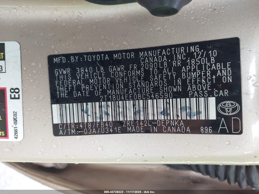 2T1BU4EE0BC546590 2011 TOYOTA COROLLA photo no. 9